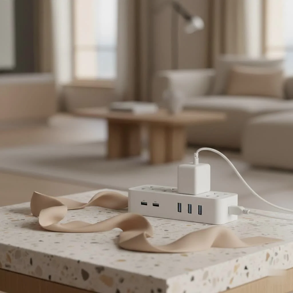 Power surge protector with multiple AC outlets and USB ports